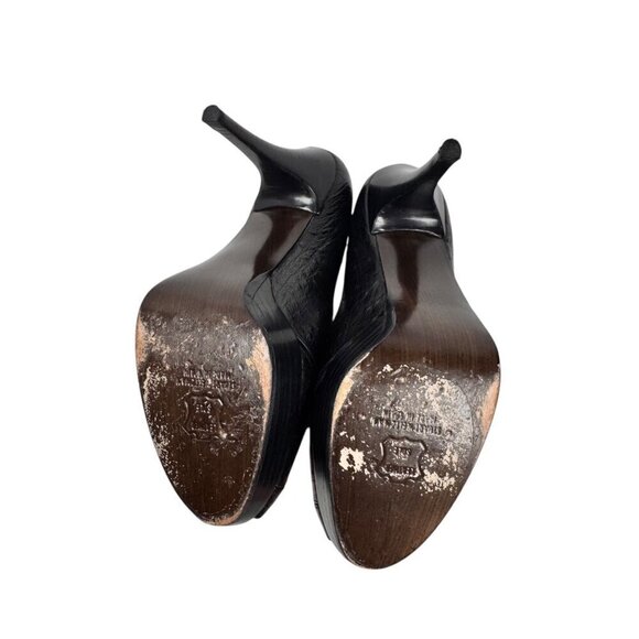 STUART WEITZMAN Pip Toe Platform Heels Sz. 9 Black Croc Leather Stiletto Classic - Picture 9 of 11